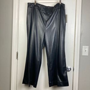 NWT‎ Soft Surroundings Rivka Black Vegan Faux Leather Wide Leg Cropped Pants 2X
